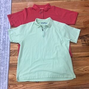 2 Caribbean zip Polo Shirts in Red/Orange and Light Green